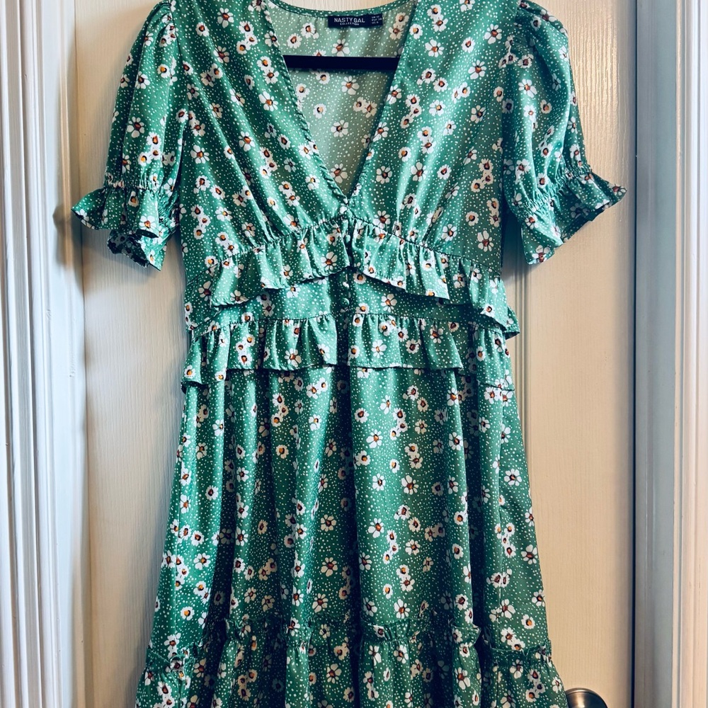 Nasty Gal Green Floral Ruffle Kids Dress